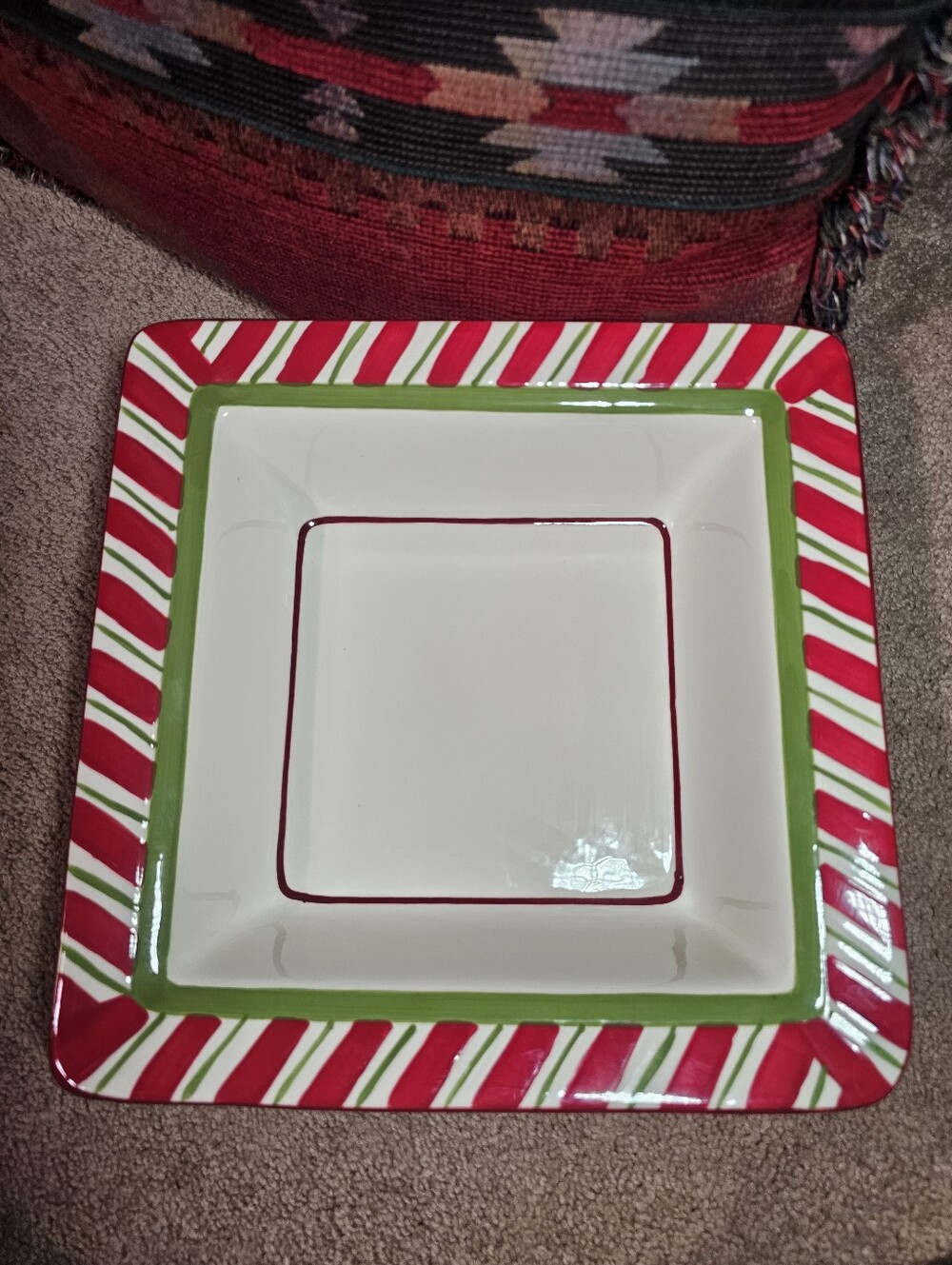 Christmas ceramic candy cane striped Serving Dish Bowl. 12x12